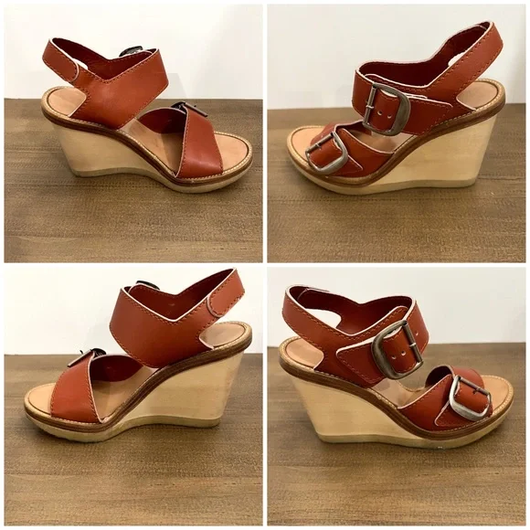 Chloe Wood Heel Wedge Sandals 38.5 - Picture 6 of 11